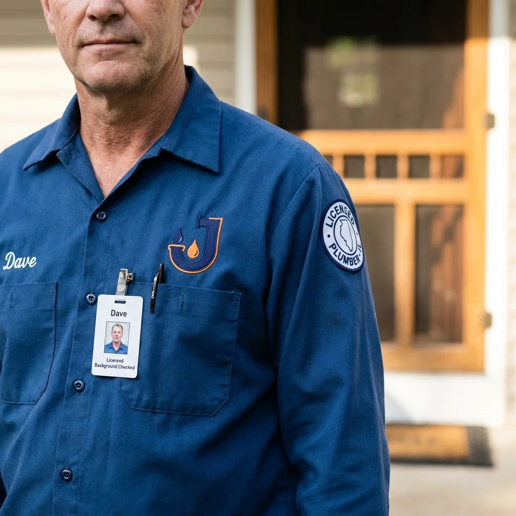 Licensed plumber showing ID badge in Tyler, TX