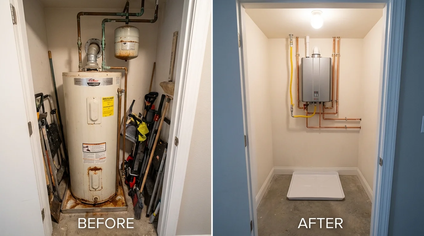 Tank water heater versus wall-mounted tankless unit comparison for Tyler, TX homeowners