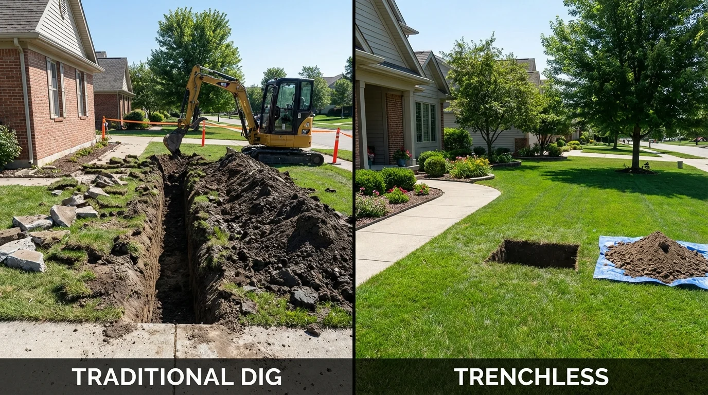 Trenchless sewer repair with minimal yard damage versus traditional excavation in Tyler, TX